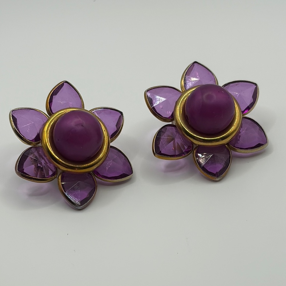 Vintage 60’s Purple Gold Floral Earrings Clip On